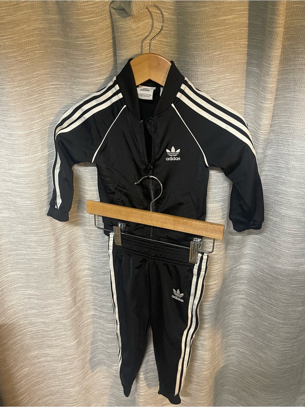 Adidas Black and White Kids Two-Piece Track Set
